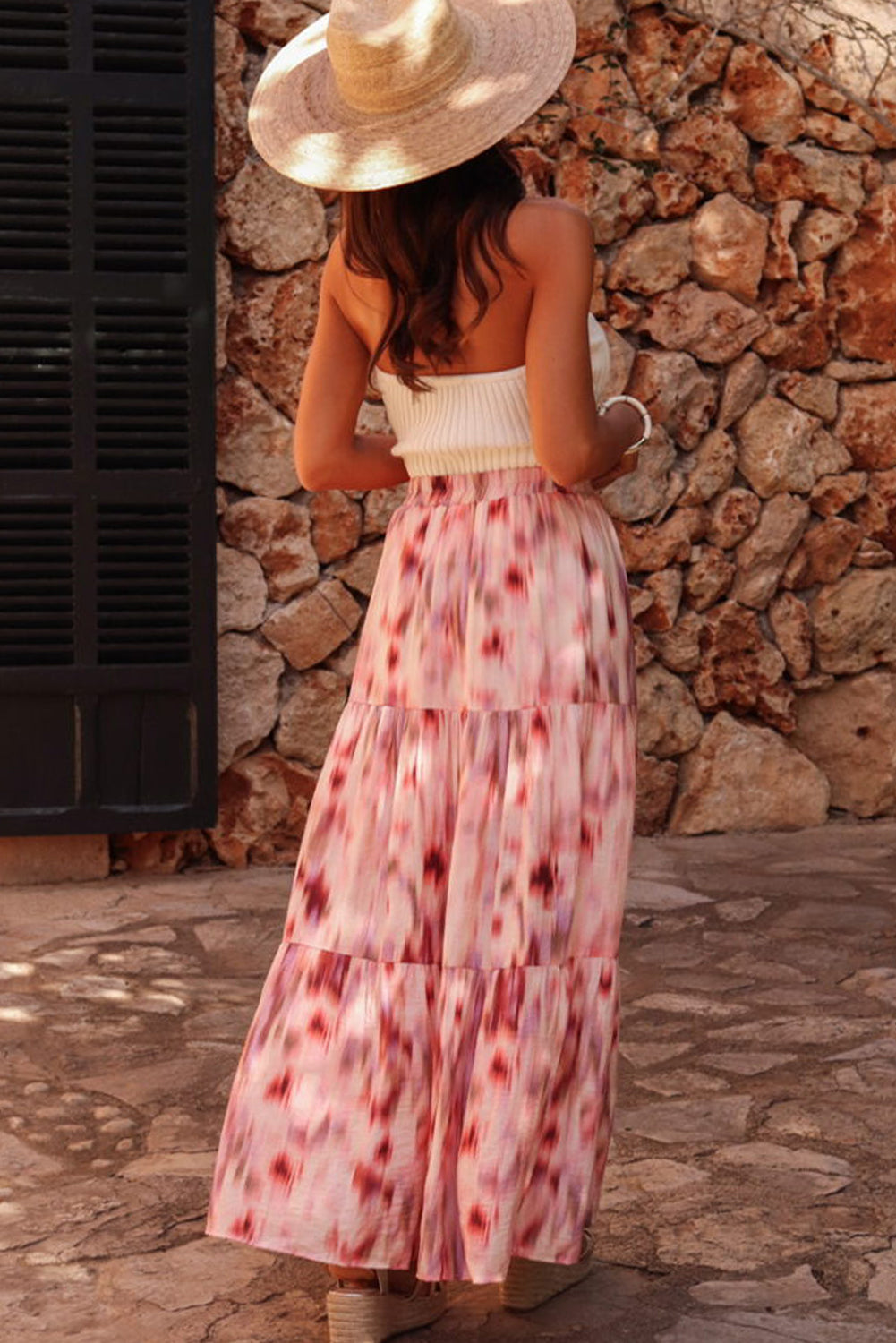 Roze abstracte aquarel tie kleurstof gelaagde maxi rok