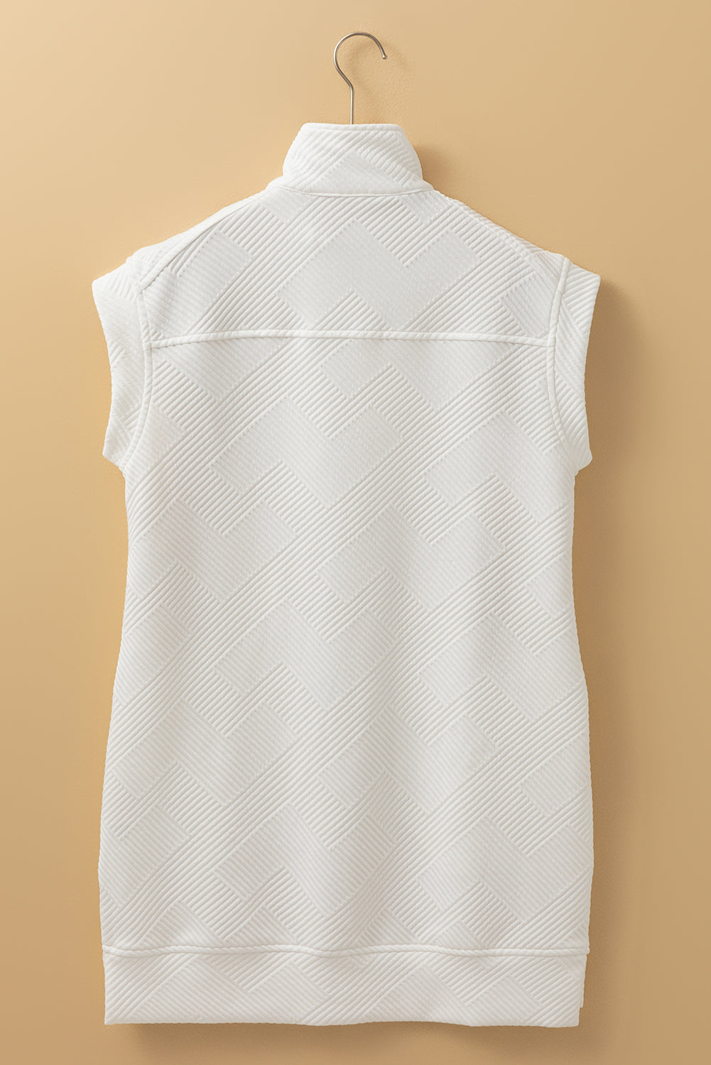 Witte textureerde halve zip collared cap mouw mini jurk