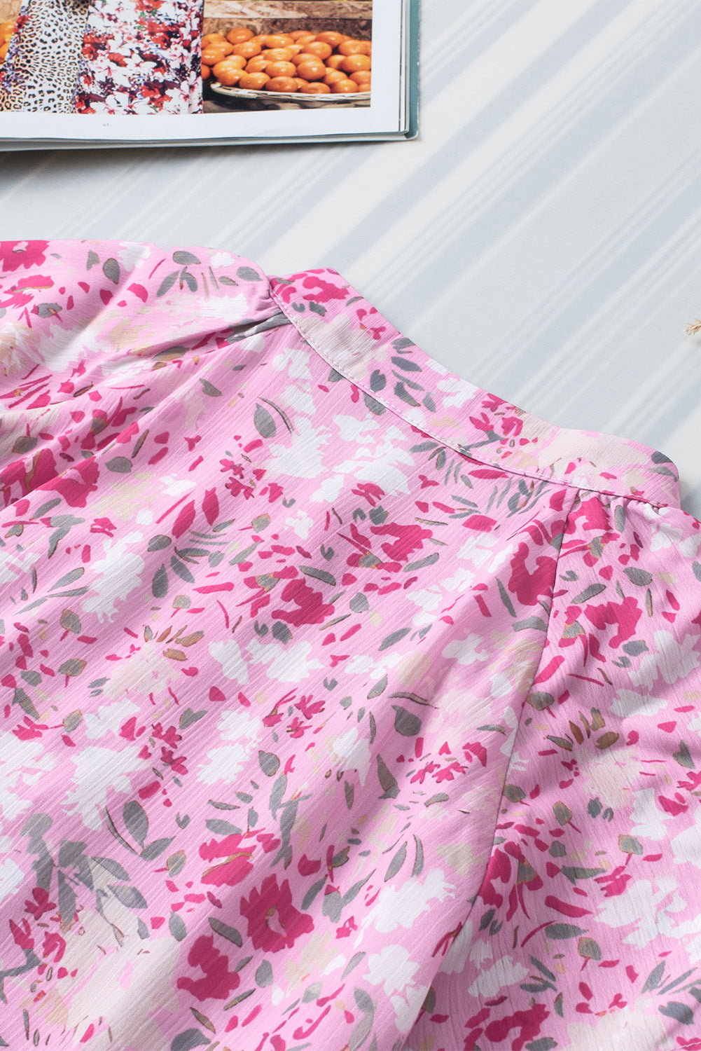 Roze bloemen mandarijn kraag top