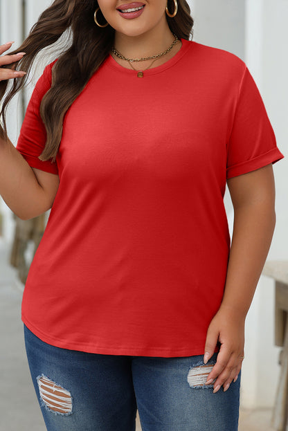 Rood casual effen T-shirt met ronde hals