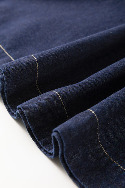 Vuil blauw ritssluiting met collared collared short puff mouw denimjurk