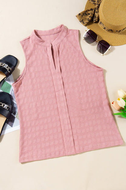 Roze tanktop met splithals en traliestructuur