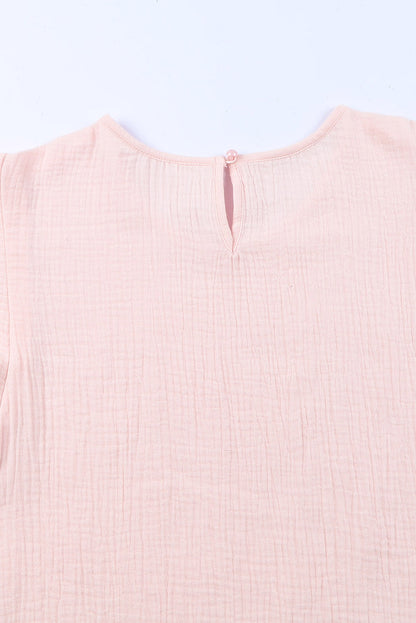 Roze getextureerde gelaagde blouse met korte mouwen en ruches