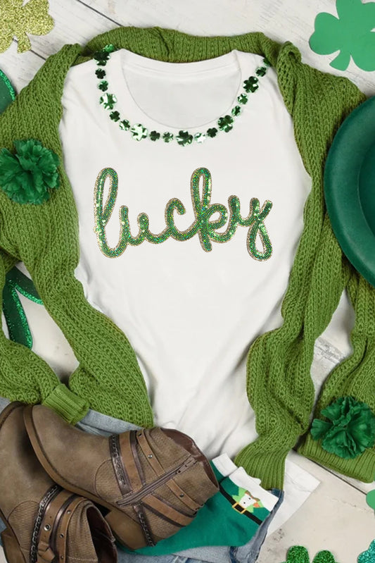Wit lovertjes Lucky St.Patricks Day grafisch T -shirt