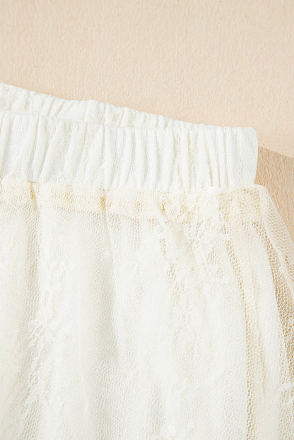 Beige Lace Cascading Tiered High Taille Maxi Rok