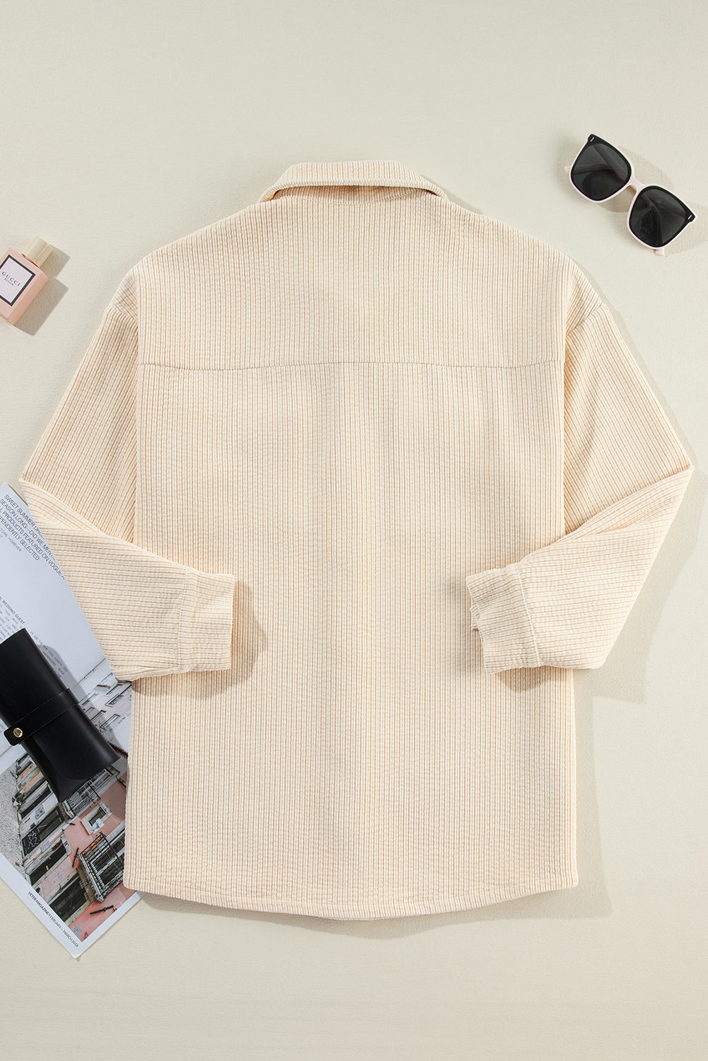 Havermout Corduroy Flap Pocket Button Up Shacket
