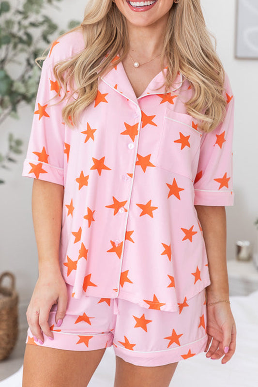 Roze sterren shirt met korte mouwen en shorts bamboe pyjama set