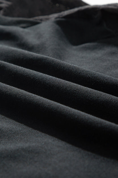 Zwart getextureerd sweatshirt met ronde hals en patchwork