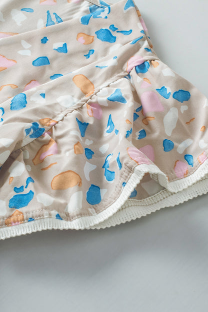 Kaki gekruiste blouse met V-hals, ruches en mouwen en print