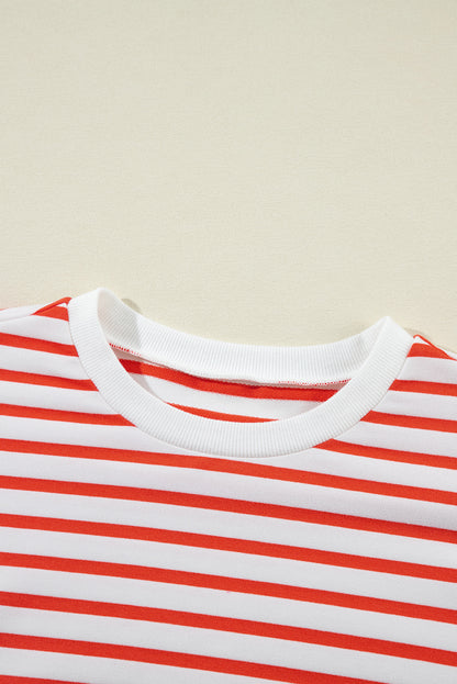 Oranje gestreept los sweatshirt met lage schouder en ronde hals