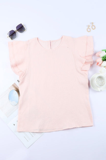 Roze getextureerde gelaagde blouse met korte mouwen en ruches