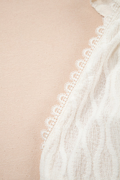 Beige Frenchy kanten rand getextureerde halter tanktop