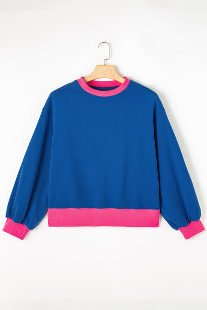 Blauw colorblock sweatshirt met bubbelmouwen