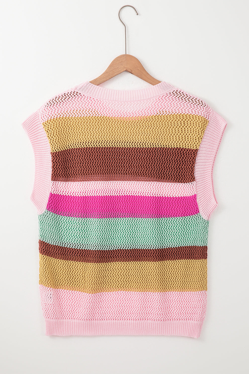 Roze gestreept gehaakt kapmouw losvallend trui-T-shirt