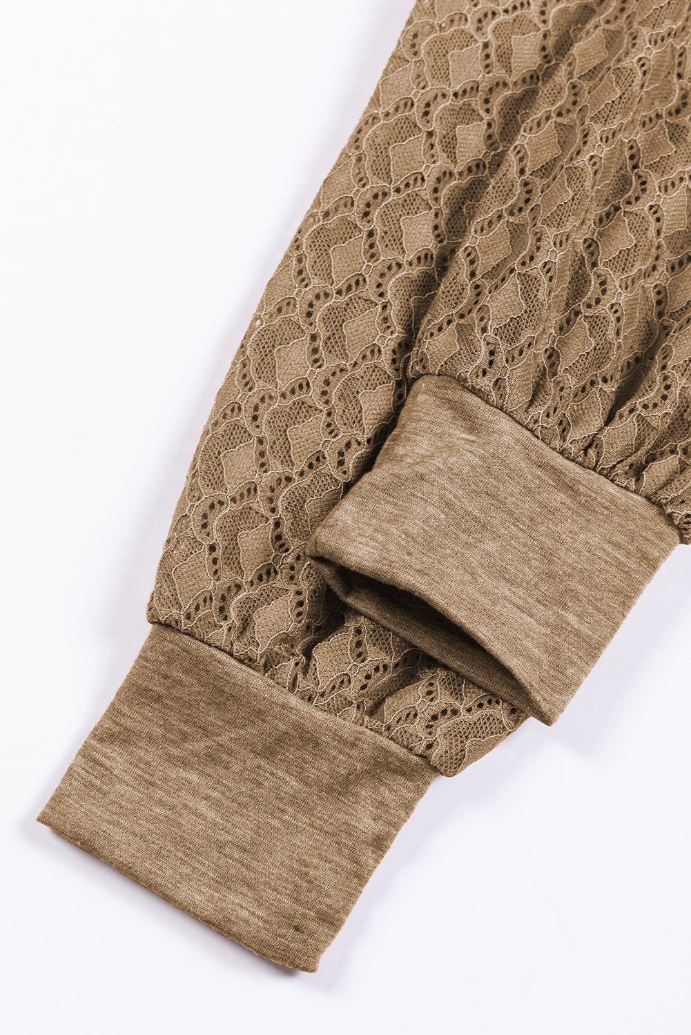 Licht Frans beige contrasterende kanten top met raglanmouwen en ronde hals