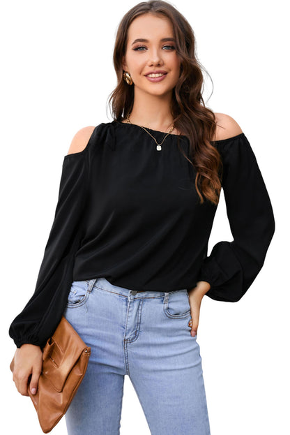 Zwart geknoopte asymmetrische off-shoulder blouse