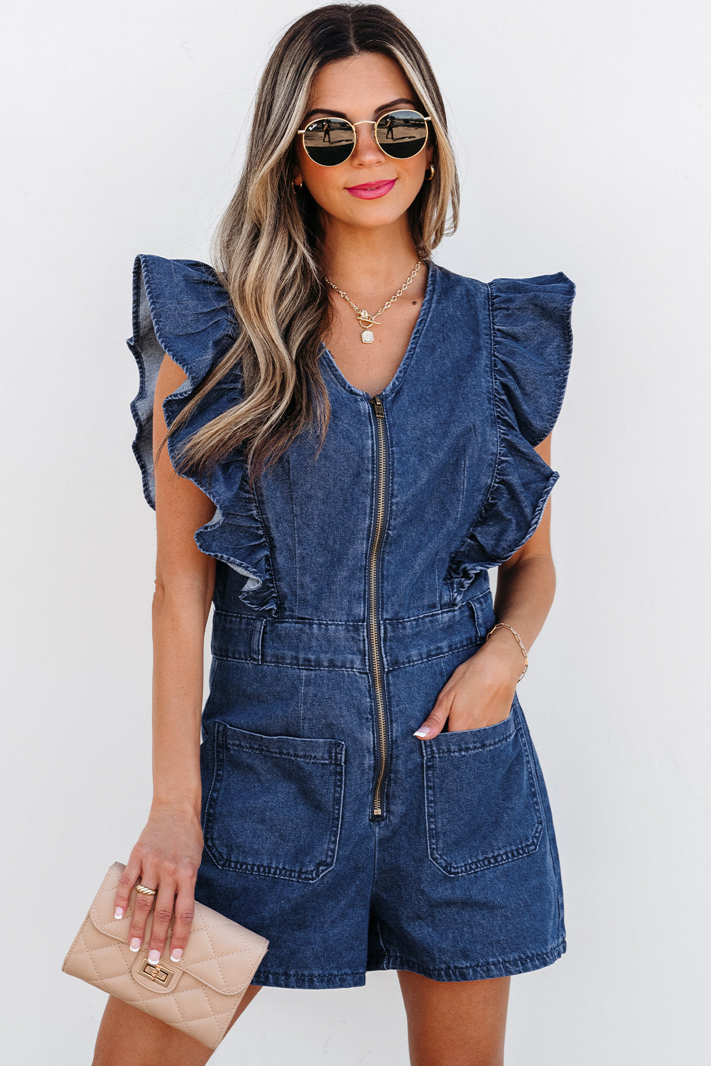 Zeil blauw denim gegolfd rits