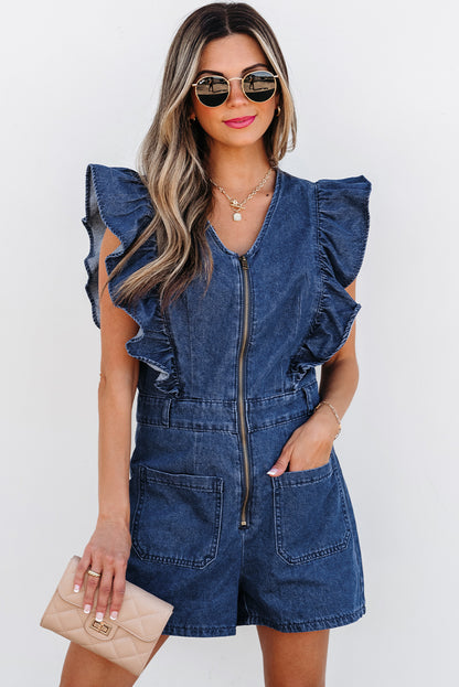 Zeil blauw denim gegolfd rits