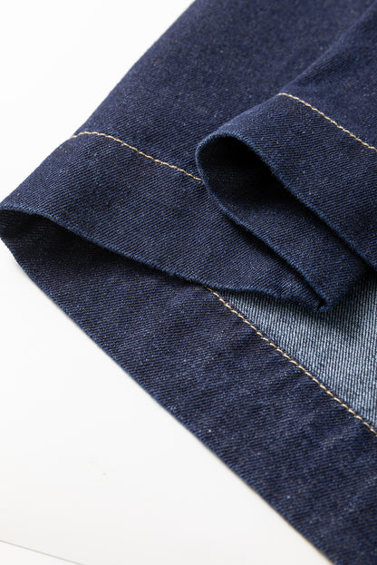 Vuil blauw ritssluiting met collared collared short puff mouw denimjurk
