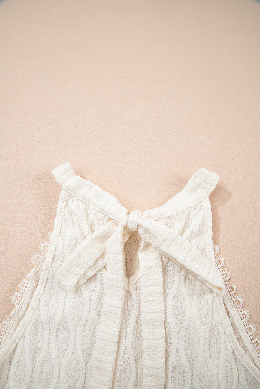 Beige Frenchy kanten rand getextureerde halter tanktop