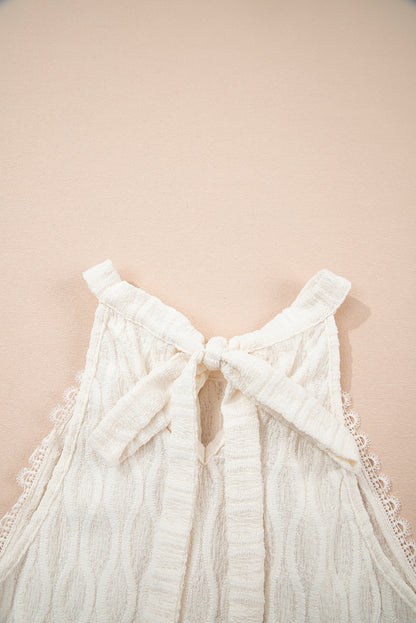 Beige Frenchy kanten rand getextureerde halter tanktop