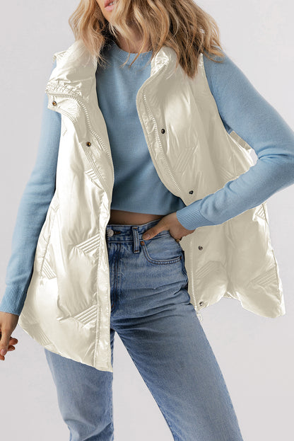 Zwart gewatteerd High Neck Rits Up Jacket Vest