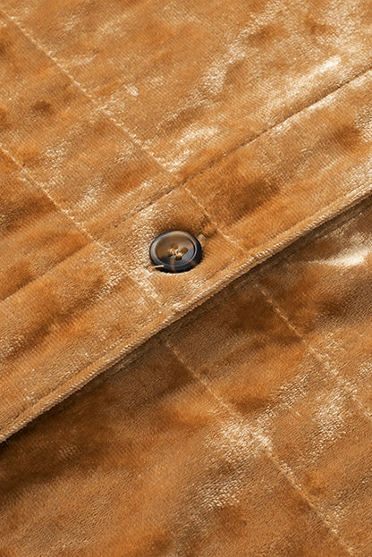 Goud effen kleur losvallend fluwelen overhemd met knopen