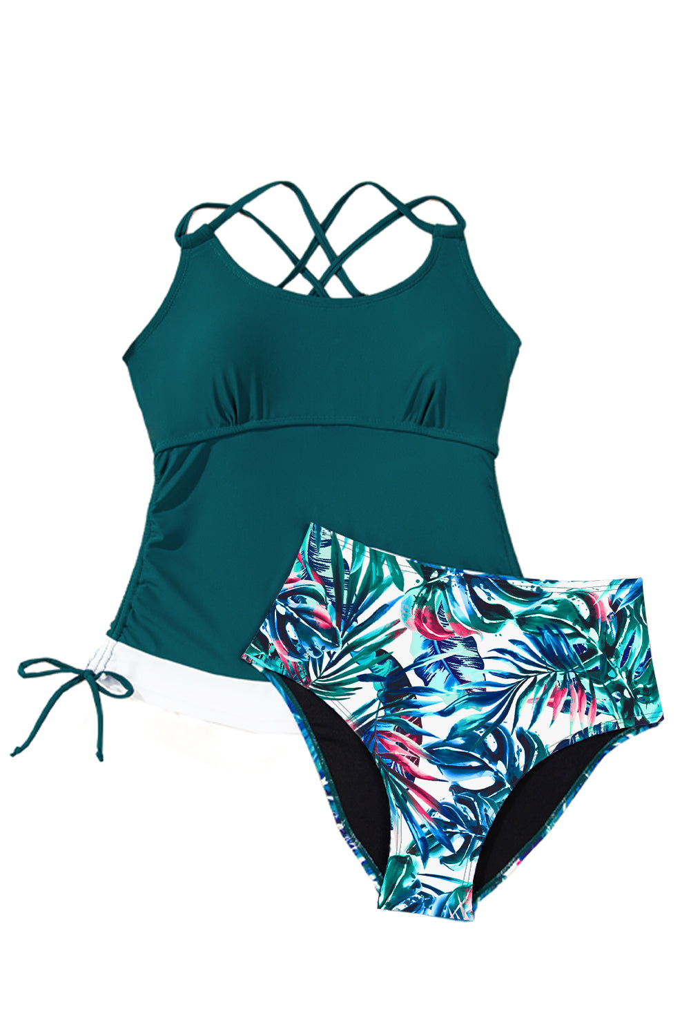 Sea Green Drawring Tummy Control Mix-and-match 2pcs tankini zwempak