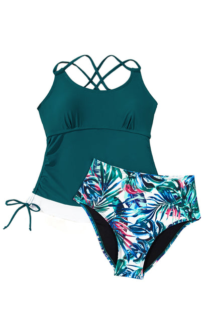 Sea Green Drawring Tummy Control Mix-and-match 2pcs tankini zwempak