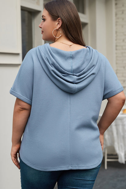 Ashleigh Blue Plus size wafelgebreide hoodie met korte mouwen en trekkoord
