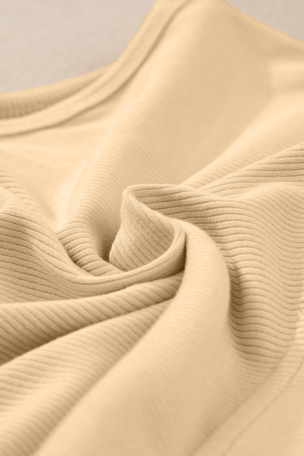 Abrikoos geribde gebreide schede mouwloze crop top