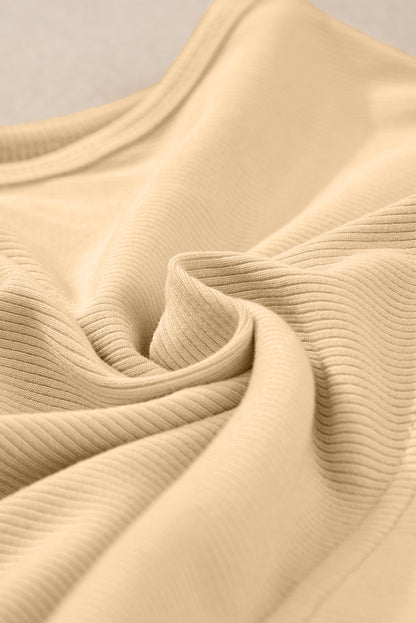 Abrikoos geribde gebreide schede mouwloze crop top
