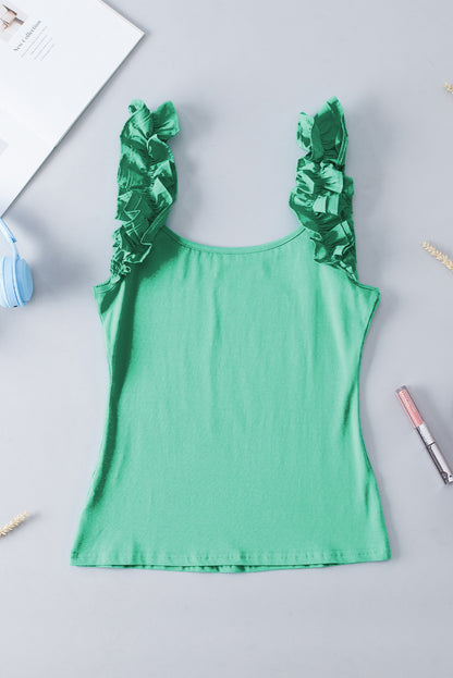 Mintgroene slanke tanktop met ruches en brede bandjes