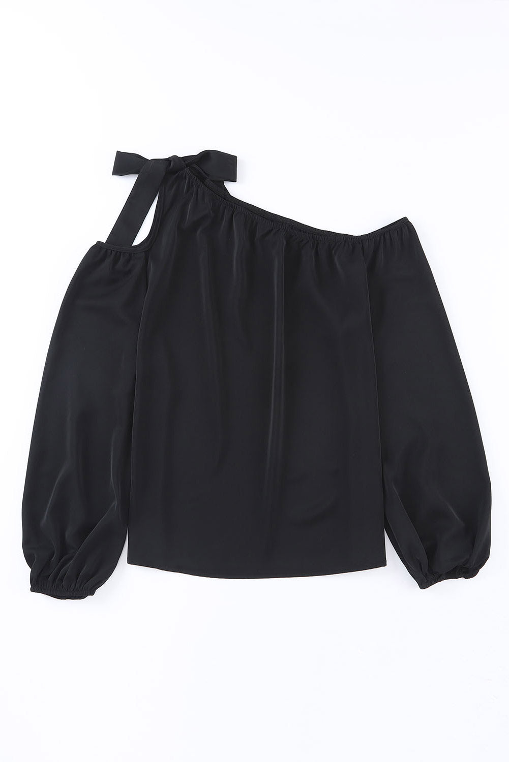 Zwart geknoopte asymmetrische off-shoulder blouse