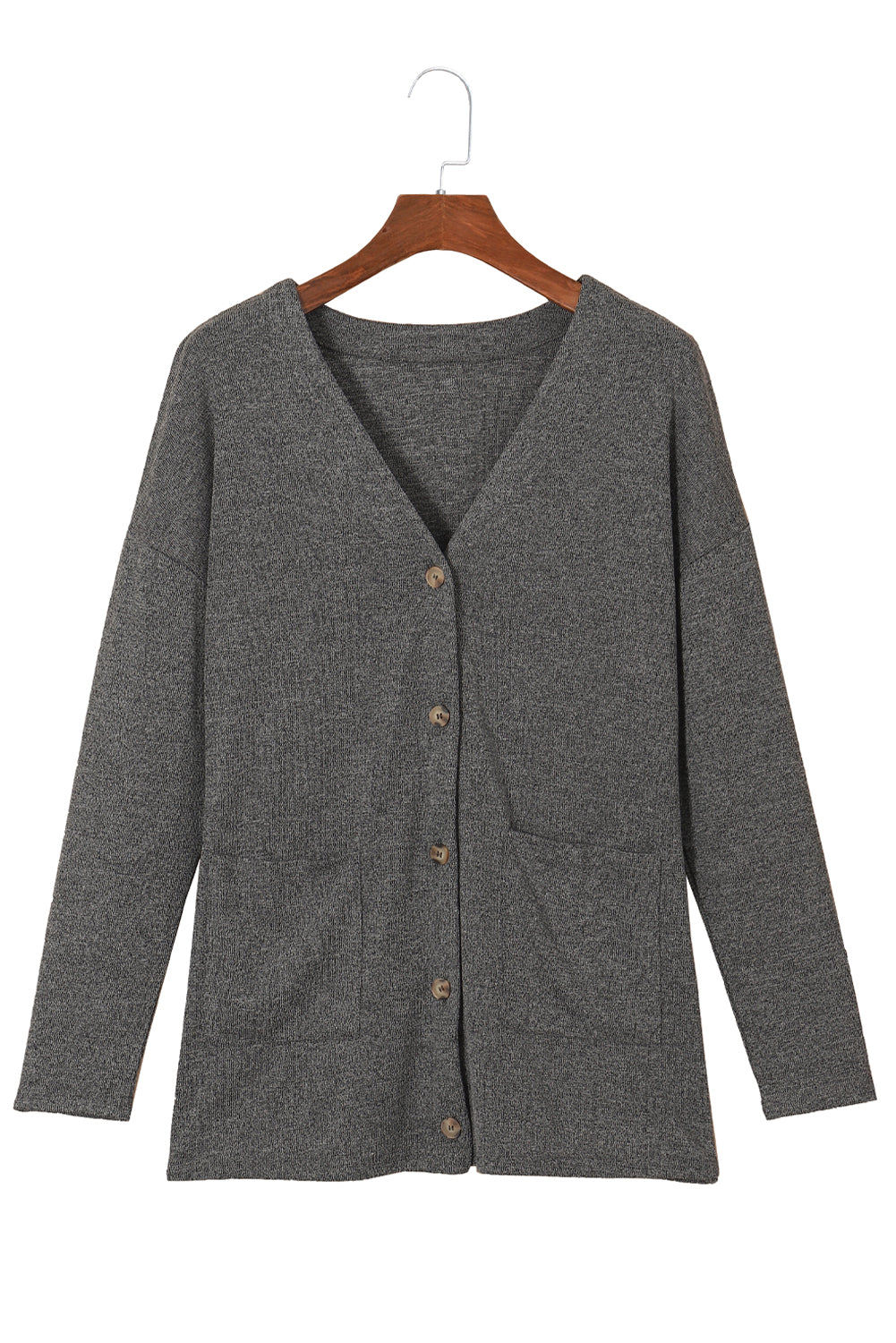 Gray Heather Knit Pocketed Button Front Cardigan