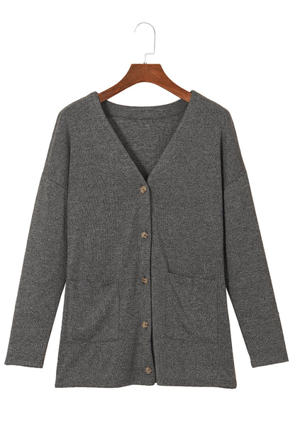 Gray Heather Knit Pocketed Button Front Cardigan