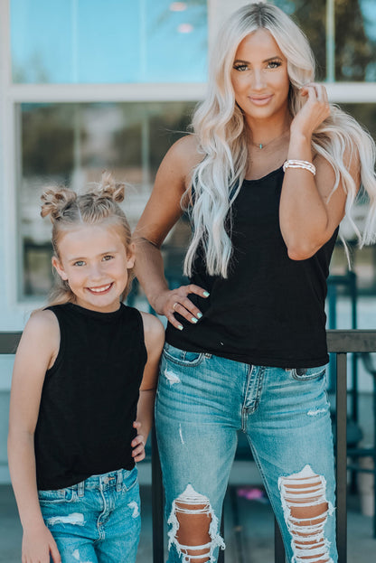 Zwarte basic effen tanktop met ronde hals
