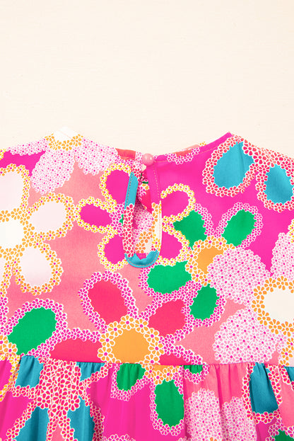 Paarse boho bloemenprint top met korte mouwen en bladerdeeg