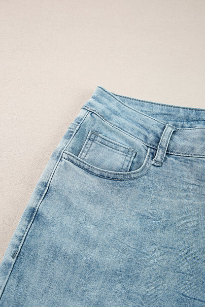 Dusk Blue Acid Wash Extra wijde pijpen, lange jeans met hoge taille