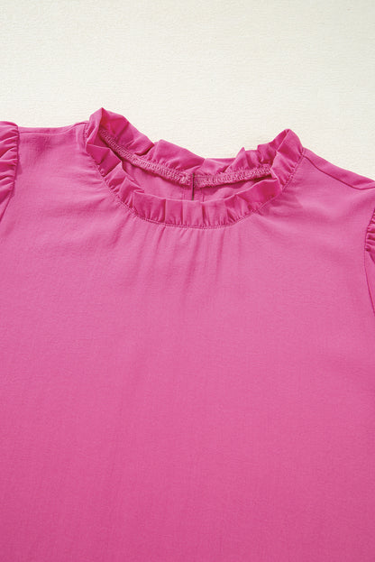 Rose effen kleur gesmokte blouse met pofmouwen
