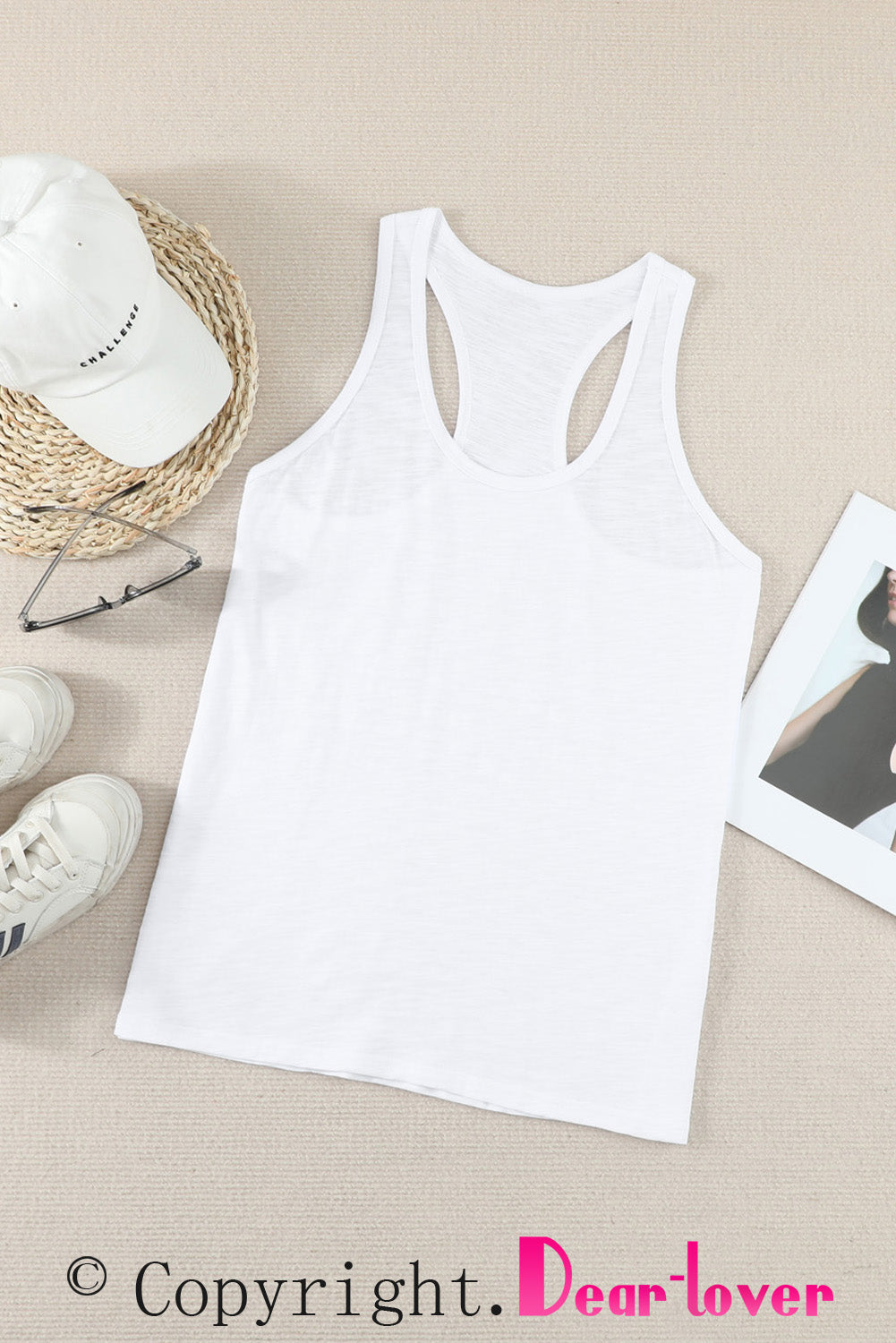 Witte basic effen tanktop met ronde hals