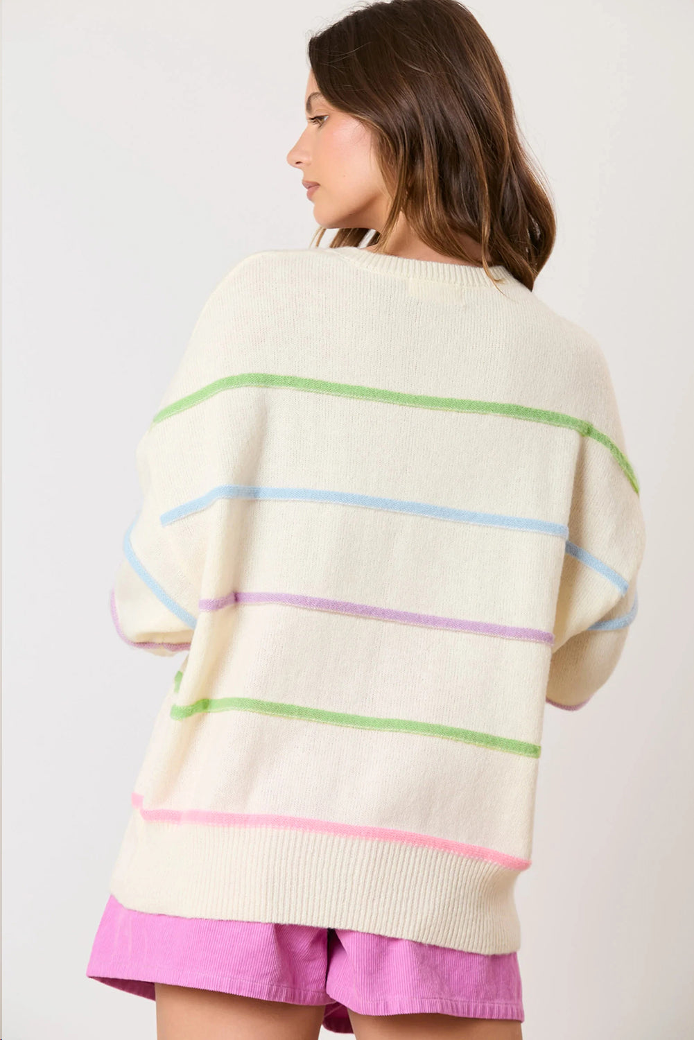 Witte regenboogstrepen laten schouderbaggy henley trui