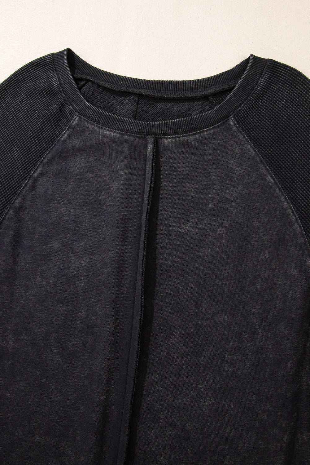 Zeil blauw massief wafel gebreide patchwork raglan mouw sweatshirt