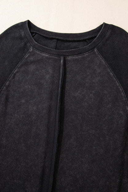 Zeil blauw massief wafel gebreide patchwork raglan mouw sweatshirt