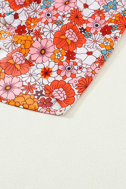 Veelkleurige Boho gebloemde jurk met lange mouwen en ruches