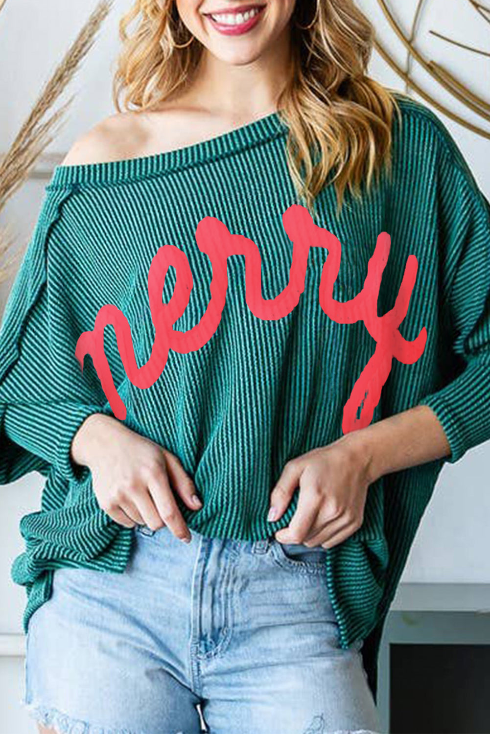 Skobeloff Merry Graphic Corded Batwing Sleeve Gebreide top