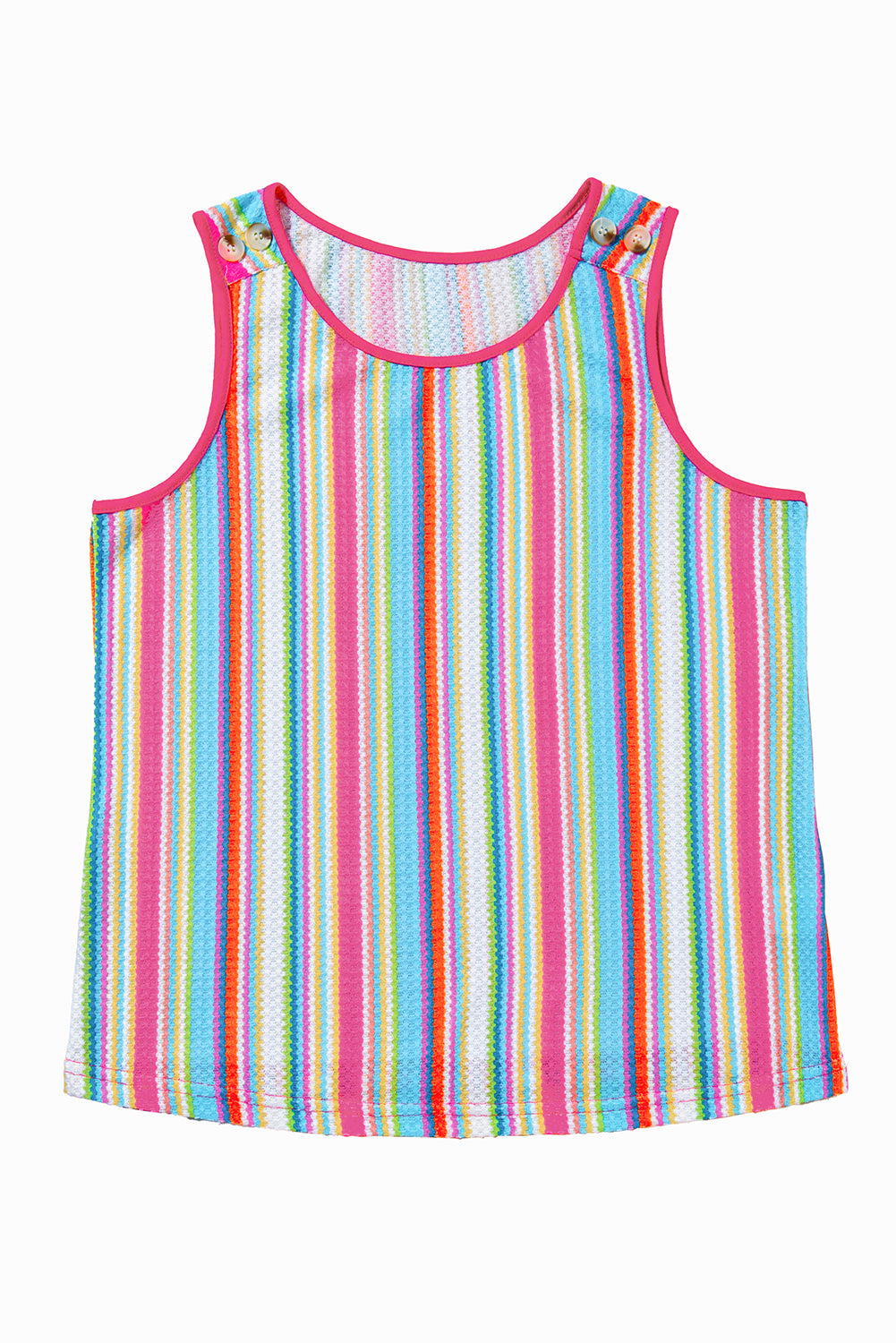 Tanktop met roze streep regenboog oogje gebreide knoopdecor