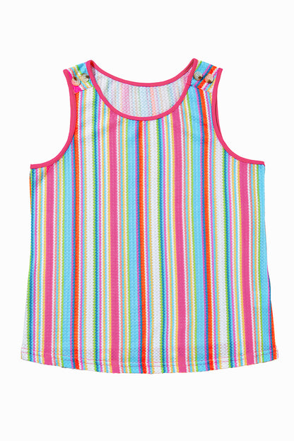 Tanktop met roze streep regenboog oogje gebreide knoopdecor