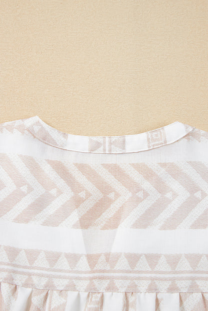 Jet Stream Geometric Jacquard Split V Nek Korte mouw Blouse
