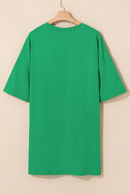 Bright Green Rhinestone Lucky Poker Cards extra grote T -shirt mini -jurk